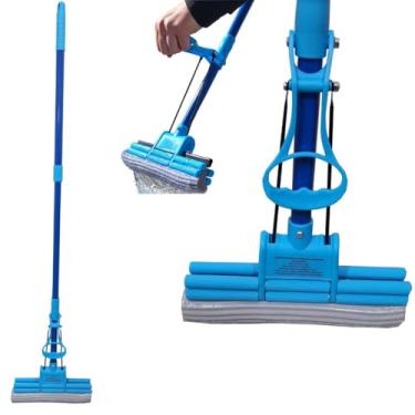 Imagem de Esfregão com Cabo Retrátil, Vassoura Mágica com Refis PVA, Azul