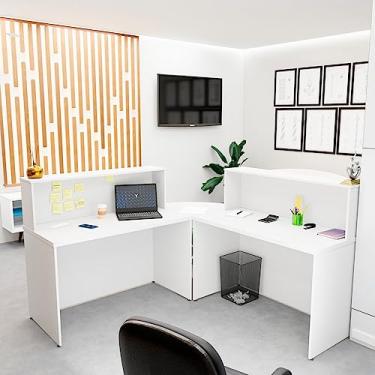 Imagem de Balcão Atendimento De Canto Em L Recepção Consultório 120x60 NetMobil (Branco)