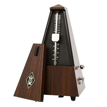 Imagem de TPSKY Metrônomo mecânico antigo, temporizador de madeira de teca, design de pirâmide, para piano violão, violino, instrumento musical, ideal para amantes de música, iniciantes ou músicos (teca)