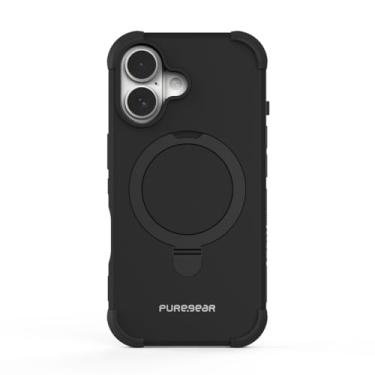 Imagem de PureGear Capa magnética DualTek KIK para iPhone 16 Plus (2024), testada e aprovada por militares, compatível com MagSafe, capa protetora durável resistente para iPhone 16 Plus, suporte embutido, preta