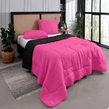 Imagem de Kit Edredom Casal Queen 3 Peças Margarida Cama Box Cor:Pink e Preto