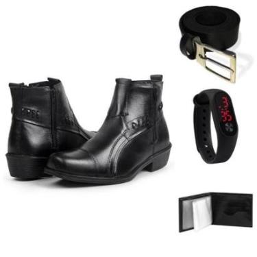 Imagem de Bota Masculina Couro + Carteira + Cinto + Relógio Kit 4-Masculino