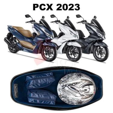Imagem de Forração Honda Pcx Dlx 2023 Acessório Forro Premium Baú Azul - Jaspe A