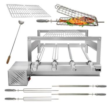 Imagem de Churrasqueira Giratória Grill Inox Gira Soft Grill 4 Espetos Completa 