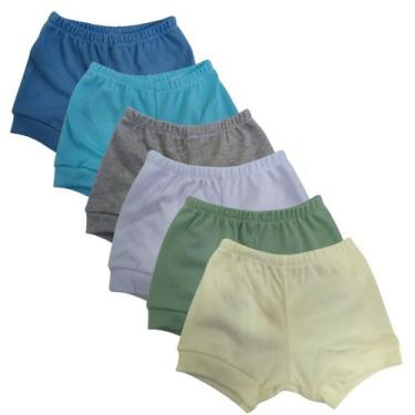Imagem de Kit 6 Shorts Bebê Tapa Fralda Top Chot Suedine Canelado, Azul, M-G