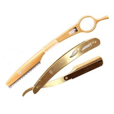 Imagem de Kit Navalha + Navalhete Desfiadeira Dourado - Navalha Navalhete