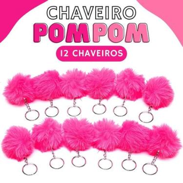 Imagem de Chaveiro Pompom Pelúcia Rosa Neon - 50Mm Kit C/12 Unidades - Nybc