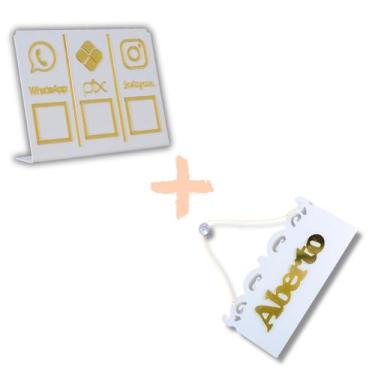 Imagem de Combo conjunto qr code + aberto/fechado - branco dourado - Lm Balcoes