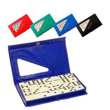 Imagem de Dominó De Osso 6mm 28 Peças Com Estojo Colorido Casual - Aliança, Azul