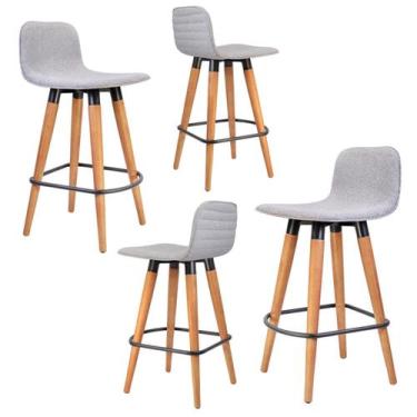 Imagem de Kit 4 Meia Banquetas Línea p/ Bancadas c/ Aço e Linho Cinza - UniDecor