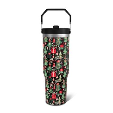 Imagem de Aokoyi Presentes de Natal 850.5 g Tumbler Presentes para Mulheres Homens Copo Isolado de Aço Inoxidável Árvore de Natal Verde, Alça Superior e Canudo Flip Caneca Garrafa de Água Presente Ideal