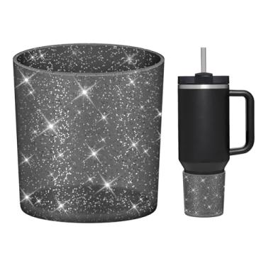 Imagem de WUQID Bota de silicone superior com glitter compatível com Stanley Quencher H2.0 1,134 g 850.5 g 590.0 g e IceFlow Flip 850.5 g 567.0 g, copo antiderrapante capa de manga inferior