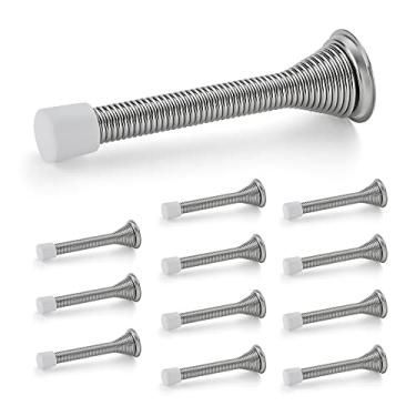 Imagem de Ravinte Batentes de porta, pacote com 12 batentes de porta de mola com amortecedor de borracha, tampas de porta de níquel escovado para a parte inferior da porta