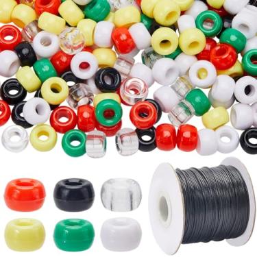 Imagem de SUNNYCLUE 1201 peças de contas de pônei de Natal a granel de plástico vermelho com cordão de poliéster encerado pequeno colorido feriado verde branco amarelo contas de barril transparente para árvore