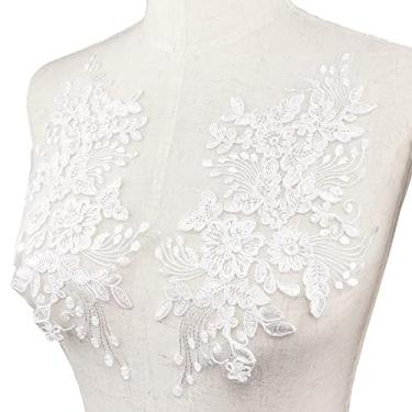 Imagem de BETITETO 1 par de apliques de renda bordados de flores brancas ossos de carro bordados florais costurados para vestido de casamento, vestido de corpete, fantasia, roupas, artesanato, faça você mesmo