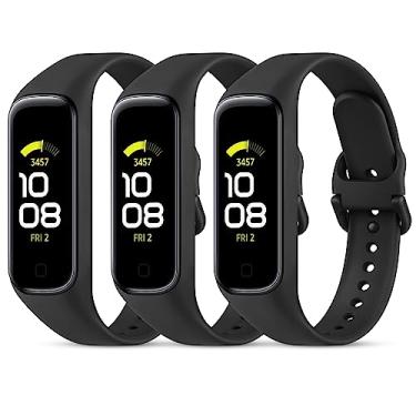 Imagem de Wanme Pulseiras de substituição para Samsung Galaxy Fit 2 pulseiras femininas e masculinas, pacote com 3 pulseiras esportivas de silicone compatíveis com Samsung Galaxy Fit 2 SM-R220 acessórios de pulseira de substituição (preto + preto + preto)