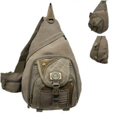 Imagem de Mochila Com Alça Transversal Em Lona Reforçada Kvn Grande, Bege