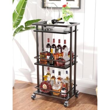 Imagem de OKZEST Carrinho de Bar de 3 Camadas para Casa, Mini Bar de Bebidas Rolantes para Jantar de Bebidas de Vinho, Ilha de Armazenamento de Cozinha Utilitária, Carrinho de Servir Sobre Rodas, Armário de Bar