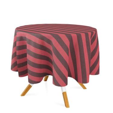 Imagem de Toalha de Mesa Redonda em Tecido Jacquard Marrom e Vermelho Listrado T