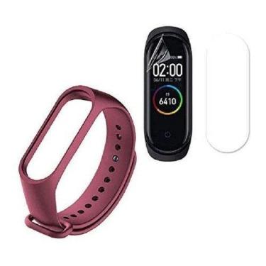 Imagem de Pulseiras Nsmart compatíveis com Mi Band 4 + Película, Vinho