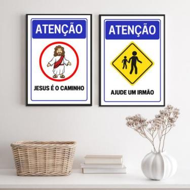Imagem de Kit 2 Quadros Placas Cristãs - Atenção 45x34cm - Quadros On-line, Made