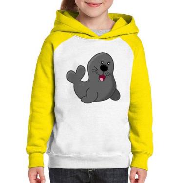 Imagem de Moletom Infantil Foca Feliz - Foca na Moda, Branco, Amarelo, 2