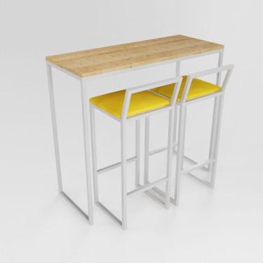 Imagem de Bancada Cozinha Balcão Gourmet 120cm Pinus Com 2 Banquetas Estofada Br