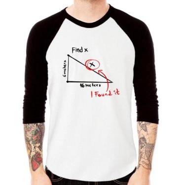 Imagem de Camiseta Raglan Find The X Manga 3/4 - Foca na Moda, Branco, Preto, G