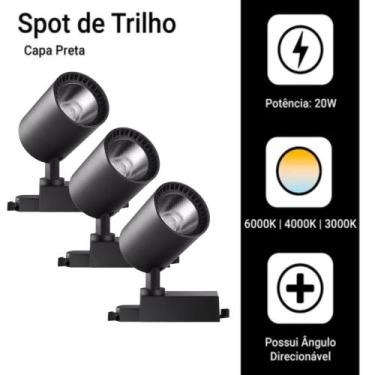 Imagem de Luminária Preto Trilho Spot Led 20W 3500K Branco Quente - AP