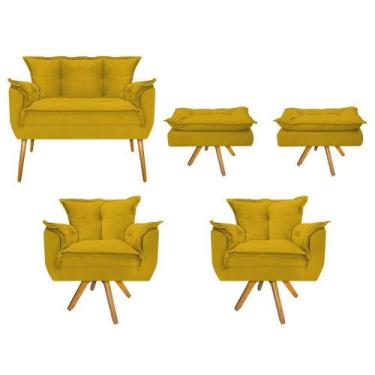 Imagem de Kit Namoradeira, 02 Poltronas e 02 Puff Opala Base Giratória de Madeir