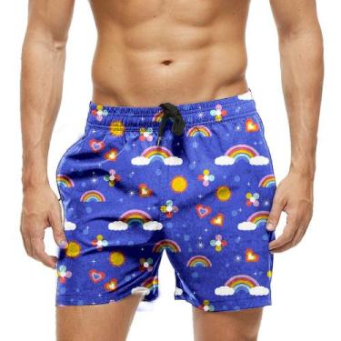 Imagem de Short Praia Shorts Banho Bermuda Verão Arco-Íris Sol Coração Desenho C