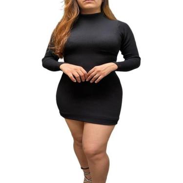 Imagem de Vestido Tubinho Justo Colado Curto Manga Longa Gola Alta - Vivi Rangel