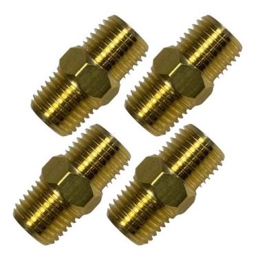 Imagem de 4 Niple Latão Duplo Adaptador Conexão Metal 1/4 X 1/4 Npt - STORE AUTO