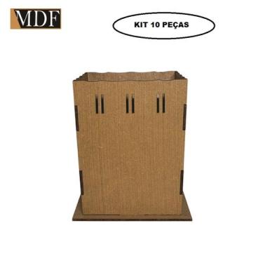 Imagem de Kit 10 Cachepot Borda Ondulada Passa Fita M 10x10x12 Laser Mdf Madeira