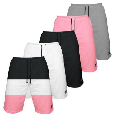 Imagem de Kit 5 Bermudas Moletom Masculina com 3 Bolsos Fenda Lateral Short Bási