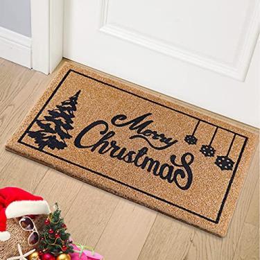 Imagem de OurWarm Tapete de porta de Natal para uso ao ar livre, tapete de boas-vindas para porta da frente, capacho Feliz Natal com fundo de PVC antiderrapante, 76 cm x 43 cm Capacho de inverno para decoração interna e externa de Natal