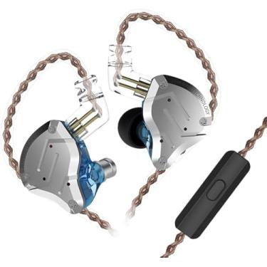 Imagem de KZ Fone de ouvido 4BA+1DD Multi Driver in Ear Fone de ouvido IEM ZS10 Pro com fio confortável com cancelamento de ruído envolvente com cabo destacável de 2 pinos (azul, com microfone)