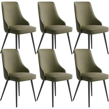 Imagem de Conjunto de 6 cadeiras de jantar de cozinha para casa moderna, cadeiras laterais de sala de estar, cadeiras de couro à prova d'água com pernas de metal, sala de estar, cadeiras de jantar (cor: branco,