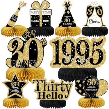Imagem de 9 Pcs 30th Birthday Decorations Honeycomb Centerpieces for Women Men, Black Gold 1995 Aged to Perfection Vintage Centerpieces for Tables Toppers,Thirty Years Birthday Party Decorations Supplies