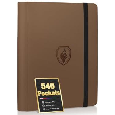 Imagem de Premium 9 Pocket Card Binder for 540 Cards, Fabmaker PU Cover Trading Card Binder, Sturdy Card Collection Album, Sleek Card Holder Folders for YuGiOh, MTG, TCG, Game Cards & Sports Cards, Brown