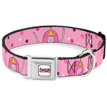 Imagem de Buckle-Down Coleira para cães com fivela de cinto de segurança – Rosa chiclete princesa com pontos – 2,54 cm de largura – serve para pescoço de 38,12 a 66,04 cm – Grande