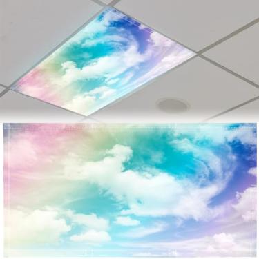 Imagem de Patelai Capas de luz fluorescente de 1,2 m x 7,8 m para luzes de teto, capas de luz magnética com 10 ímãs filtros de luz fluorescente para sala de aula, decoração de lâmpada pendente de escritório em casa (pôr do sol)