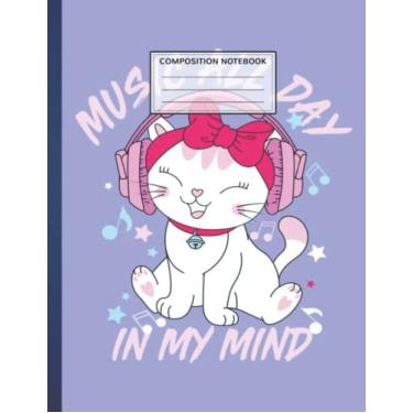 Imagem de Composition Notebook: Funny Music Kitty Cat 8.5 x 11 Inches, 110 Pages Wide Ruled Blank Lined Paper Notebook Journal For Girls, Teens, Kids, School, College, Writing Notes Journal