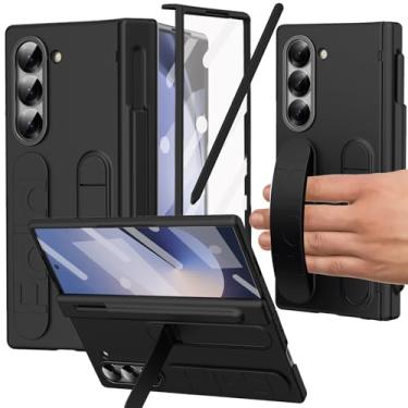 Imagem de YQODSZ Capa para Samsung Galaxy Z Fold 5 com suporte para caneta S e caneta Stylus, capa com suporte Z Fold 5 com alça de mão, proteção de dobradiça, protetor de tela, borda elevada para Z Fold 5,