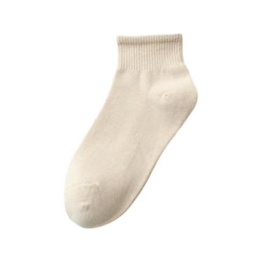 Imagem de 3 pares - Meias curtas femininas de algodão de cor sólida, puro algodão para estudantes esportes e lazer - cor da pele