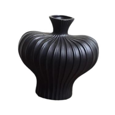 Imagem de WeiLaiKeQi Arte moderna vaso de flores vaso cerâmica plantas recipiente flor artesanato arranjo flor decoração para casa para estante armário, Preto