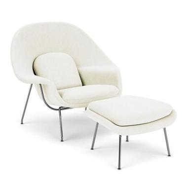 Imagem de Poltrona Womb Chair com Puff em Veludo - Decorato Móveis, Branco