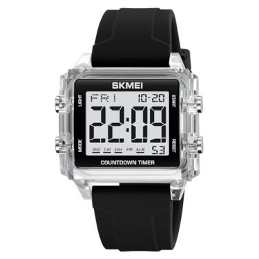 Imagem de Gosasa Relógio digital unissex, feminino, masculino, multifuncional, esportivo, casual, pulseira de silicone, cronômetro, alarme, contagem regressiva, tempo duplo, 50 m, à prova d'água para mulheres e