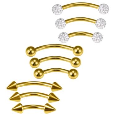 Imagem de Dyknasz anel de sobrancelha 16G diamante transparente zircônia cúbica aço cirúrgico halteres piercing corporal joia para mulheres homens 6 mm 8 mm 10 mm 9 peças