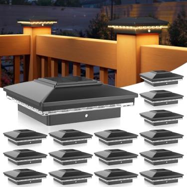 Imagem de APONUO TZ26 Luzes solares de poste de cerca, luzes de poste solares, luzes de poste solares brancas quentes ao ar livre à prova d'água jardim pátio luzes de quintal para deck de cerca 4 x 4,